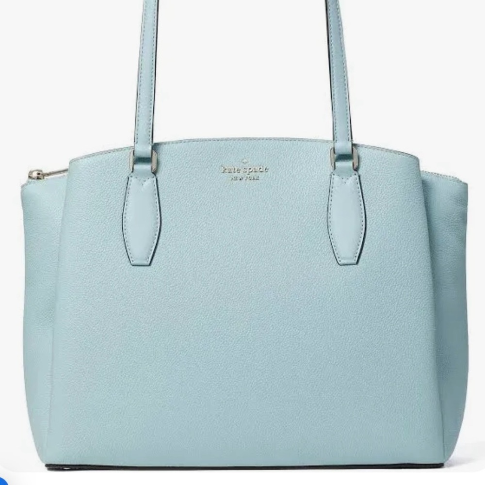 Kate Spade Monet large 3-compartment leather tote/purse/handbag in “blue glow”